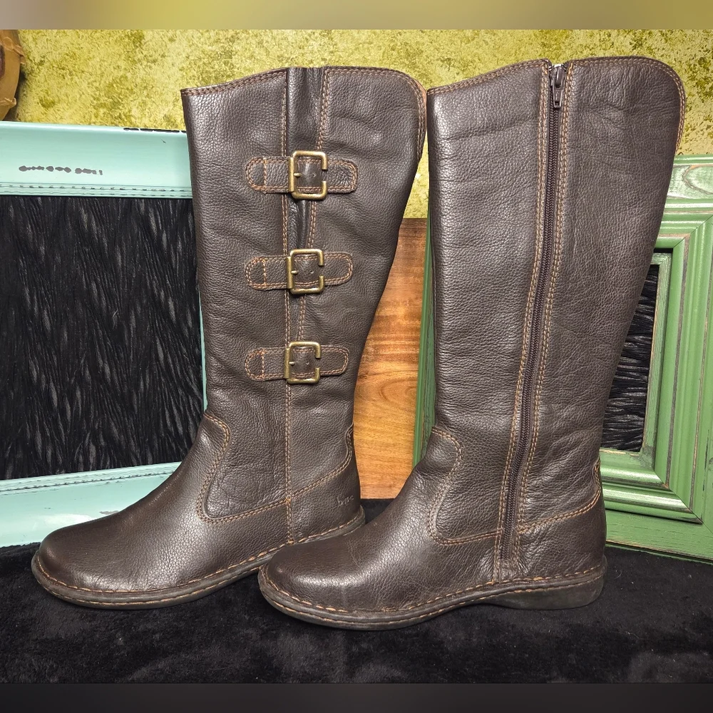 NWT Born Dark Brown Mahogany 'LORA' Leather Moto Boots (In The Box) Sz 8/39 - Picture 3 of 12